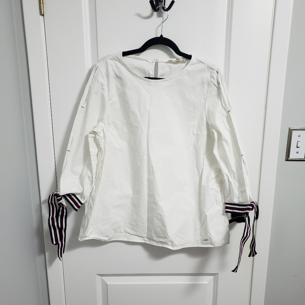 TED BAKER Open Sleeves Striped Ties White Blouse Top